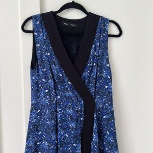 Proenza Schouler Splatter Paint Asymmetric Crepe Blue Black Wrap Dress S…